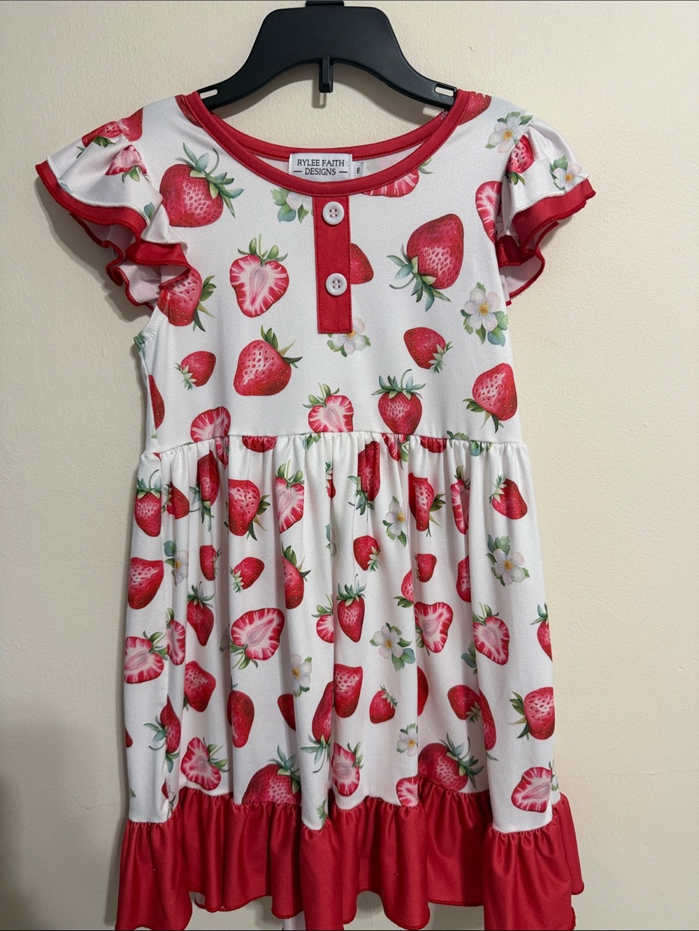 Rylee Faith Strawberry Print Kids Dress - Red & White
